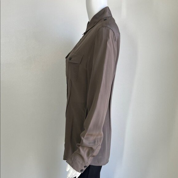 Banana Republic Silk Utility Shirt Brown Size 8 - Picture 3 of 8
